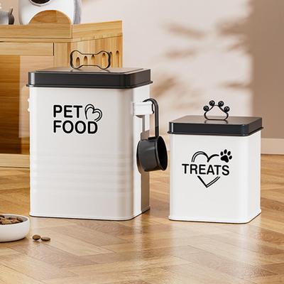 Pet Food Storage Box Set with Handle Accessories for Kitchen Counter Sturdy , White