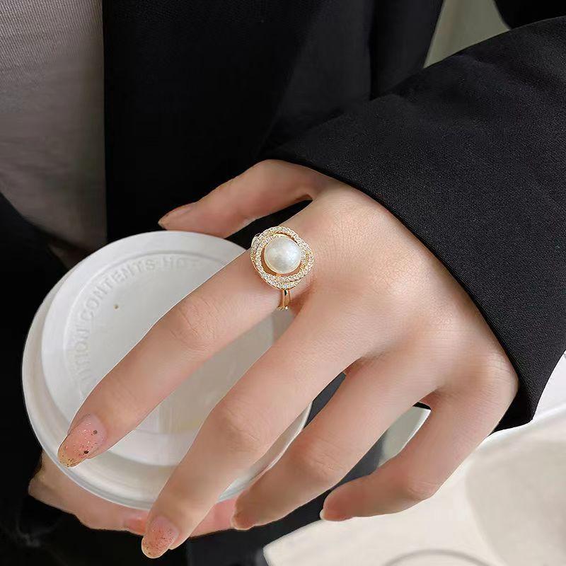 Einfacher Inlay Zirkon Roségold Perlenring für Damen Modischer Täglicher Schmuck Party Schmuck Geburtstagsgeschenke