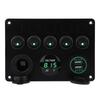 12-24V 5 Gang OnCelsiusOff Toggle   Panel Dual USB Voltmeter for Car Boat Marine Truck Green LED