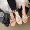 Korean version of fairy style elegant cool slippers 2025 new wear soft-soled bow shoes flat beach open toe cool