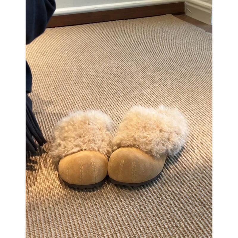 First Encounter Season Velvet Bag Head Half Slippers Cute Cat Claws Thick-Soled Birkenstocks Women S Warm Outer Wear Fluffy Shoes 35 абрикосовый
