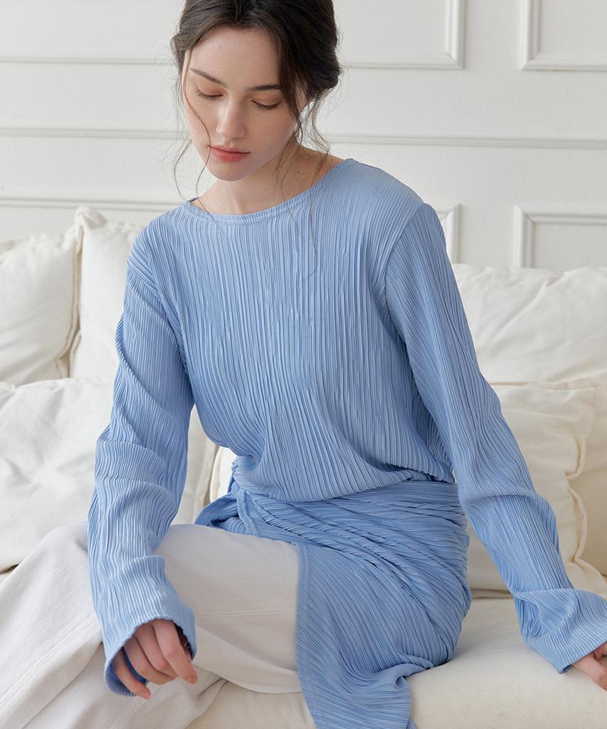 Meojiaenminggeul Iconic Pleats Wrap Scarf Blouse T (Blue)