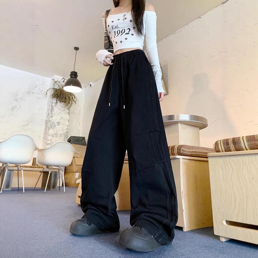Plus Size Women's Pleated Wide-Leg Cargo Pants: Autumn Casual, Floor-Length Trousers