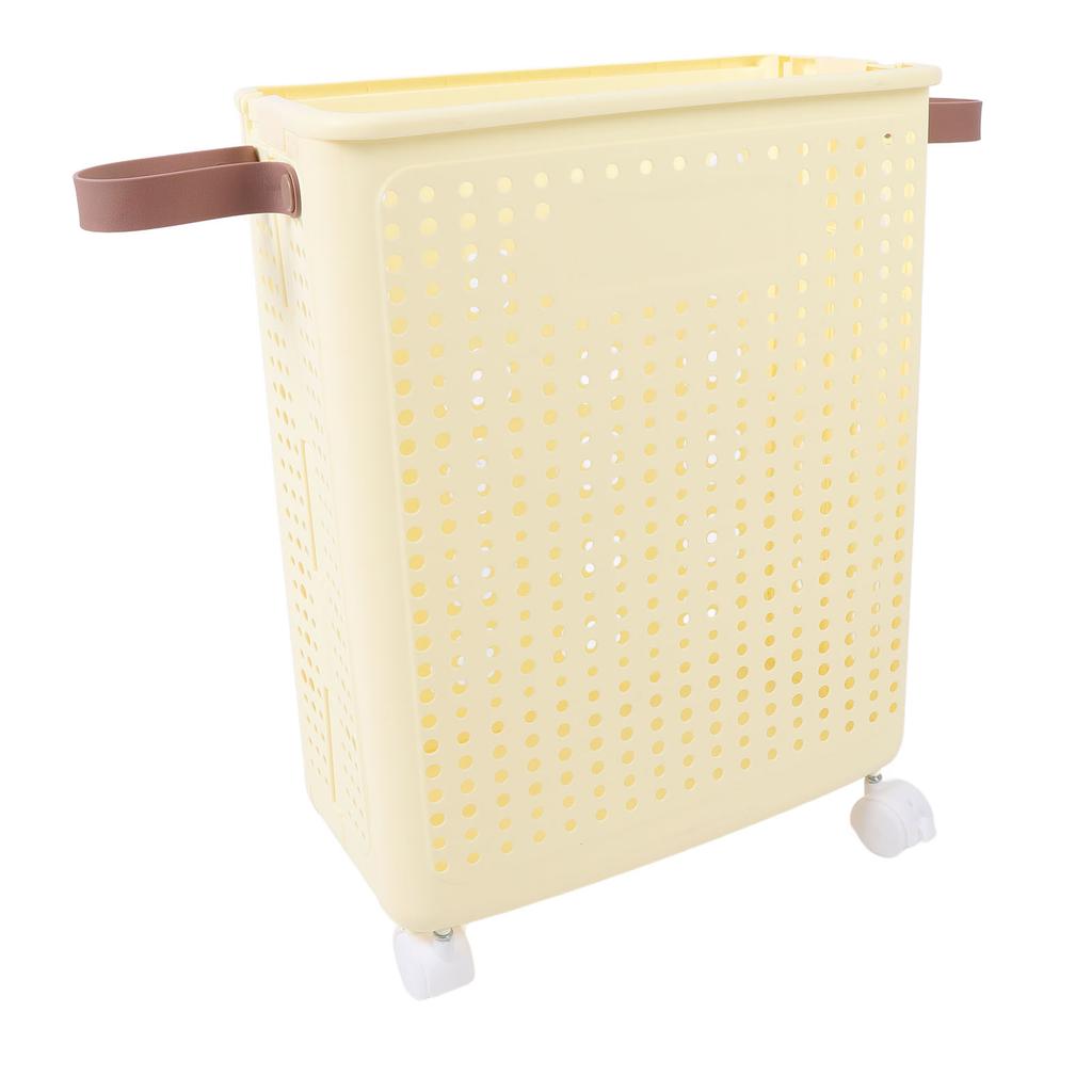 Slim Laundry Basket Foldable Space Saving Sturdy PP Plastic Narrow Clothes Hamper for Bathroom Corner Crm White