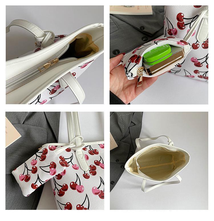 Korean Style Cherry Print Large Capacity Tote Bag