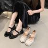 Französische Mary Jane Schuhe Damen 2025 neu Frühling Lackleder eckige Spitze Schleife kleine Lederschuhe leichter Ausschnitt dicker hoher Absatz einzelne Schuhe