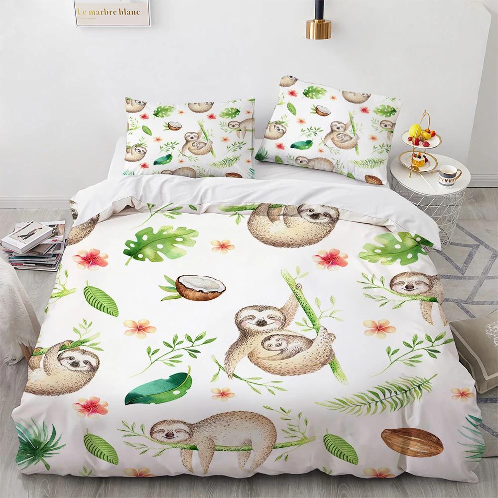 Watercolor Brown Sloth Duvet Cover Cartoon Animals Pattern For Kids Teens Boys Girls Wildlife Bedroom Decorations Quilt Cover