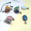 Geometric Shell Pendant With Synthetic Turquoise And Natural Purple Crystal For Fashion Jewelry