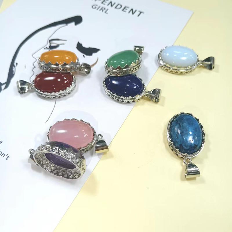 Geometric Shell Pendant With Synthetic Turquoise And Natural Purple Crystal For Fashion Jewelry