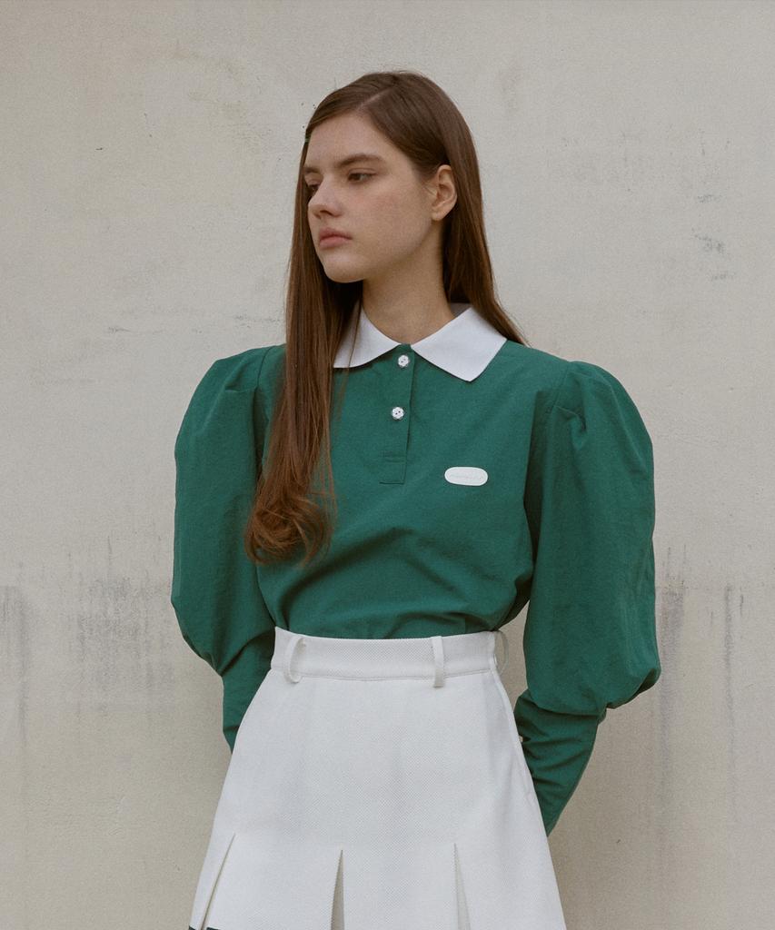 KANDINI Green Nylon Puff Collar Tee