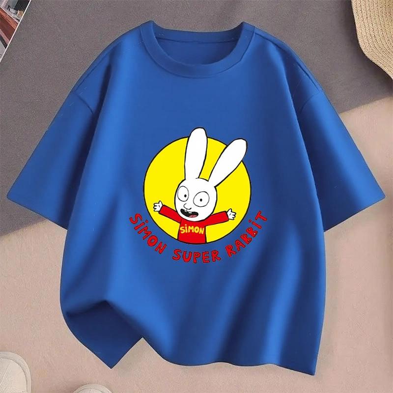 

Simon Super Bunny T-Shirt Funny Kids Boys Round Neck Short Sleeve Top Spring Summer Girls Casual Cartoon Pattern Clothing 3XL синій