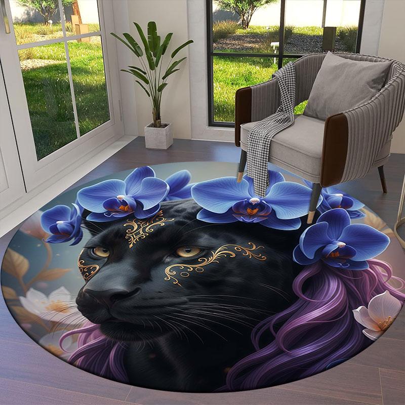 Animalswearingflowers Round Area Rug,Carpet Rug for Living Room Bedroom Sofa Playroom Decor,Non slip Floor Mat