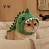 Warm Cat Hat for Outdoor Trips Cute Dinosaur Pet Cats, Soft Plush Funny Headwear Functional Grooming Accessory with Shark Design, Novelty Green