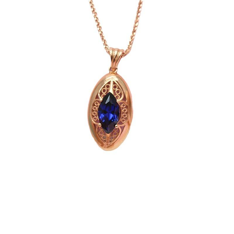 Purple Gold Inlaid Bluestone Sparkling Pendant Rose Gold Luxury Fashion Collarbone Chain