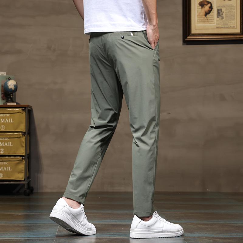 Men's Summer Slim Fit Four-Way Stretch Ice Silk Pants - Trendy Casual Straight Leg Suit Style
