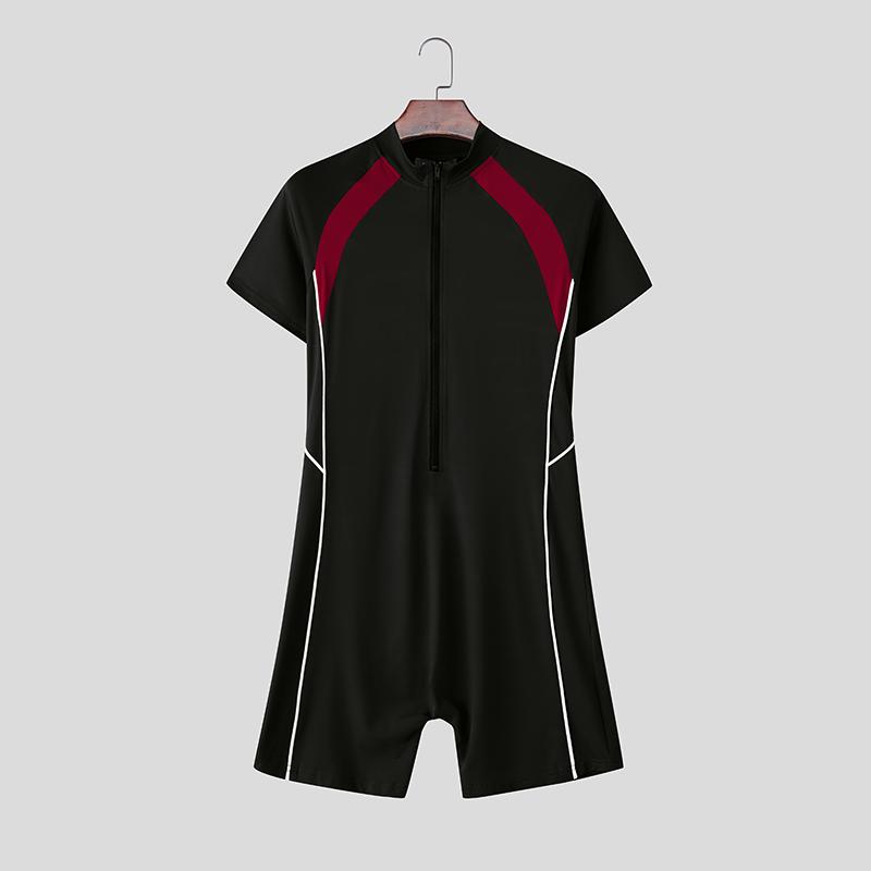 

INCERUN Men Turtleneck Short Sleeve Zip-up Slim Fit Jumpsuits Rompers Underwear M чорний