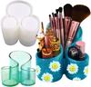 1PC Resin Molds Silicone Storage Box Mold, Unique Makeup Organizer Trinket Container Epoxy Mold with 3 Slots, Pen Brush Holder Mould