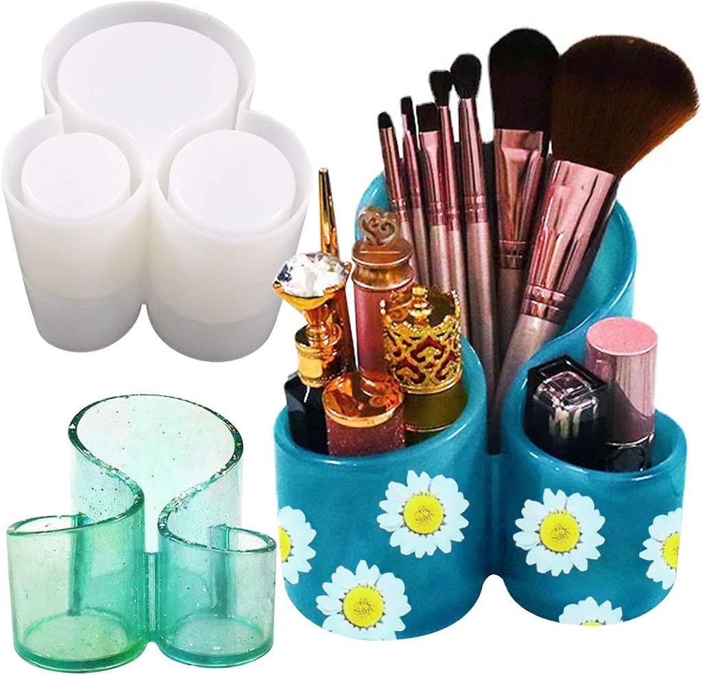 1 STK Harzformen Silikon Aufbewahrungsbox Form, Einzigartiger Make-up Organizer Schmuckbehälter Epoxidform mit 3 Fächern, Stift Pinselhalter Form