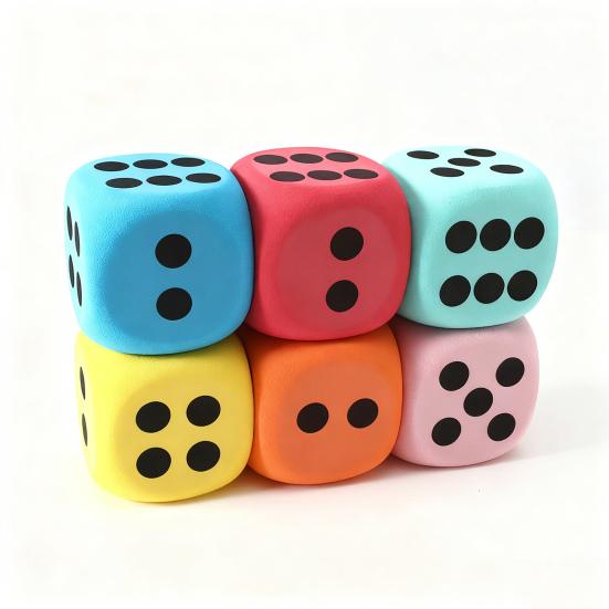 6Pcs 3.8/6/8CM Giant EVA Foam Dice Rounded Corner Six-Sided Large Dice Gaming Dice Toy Board Game Prop Game Casino Themed Party Decoration