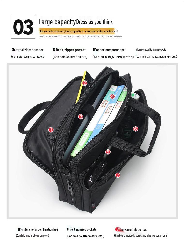 Unisex Water-Resistant Oxford 15.6" Laptop Briefcase - Large Capacity Business Handbag with Shoulder Strap