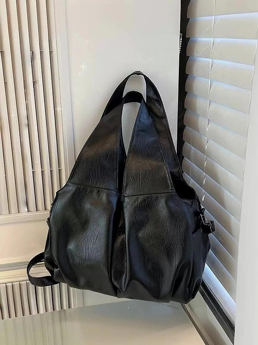 

Retro oil wax leather large capacity tote bag black high-end sense versatile shoulder underarm bag commuter messenger bag чёрный