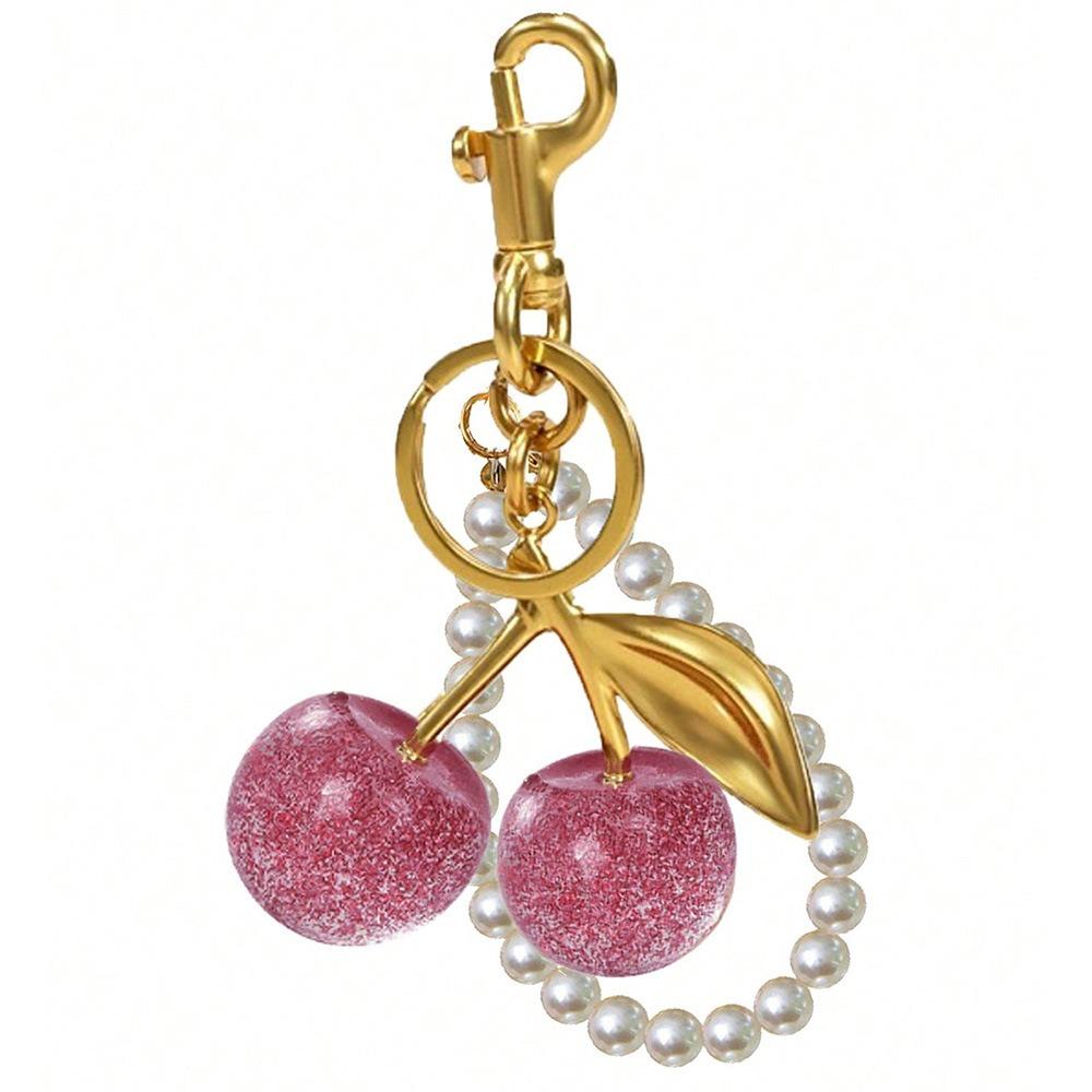 Cute Black/Red Color Cherry Keychain Sparkling Resin Hanging Keychain Bag Charm