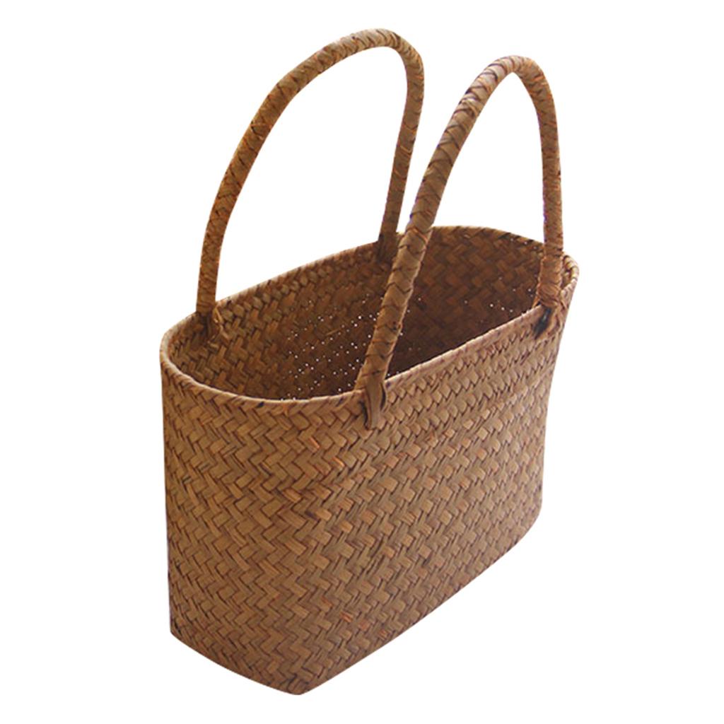 Seagrass Woven Basket Handmade Flower Basket Boho Beach Tote Storage Organizer for Home Decor Wedding Party DIY Craft