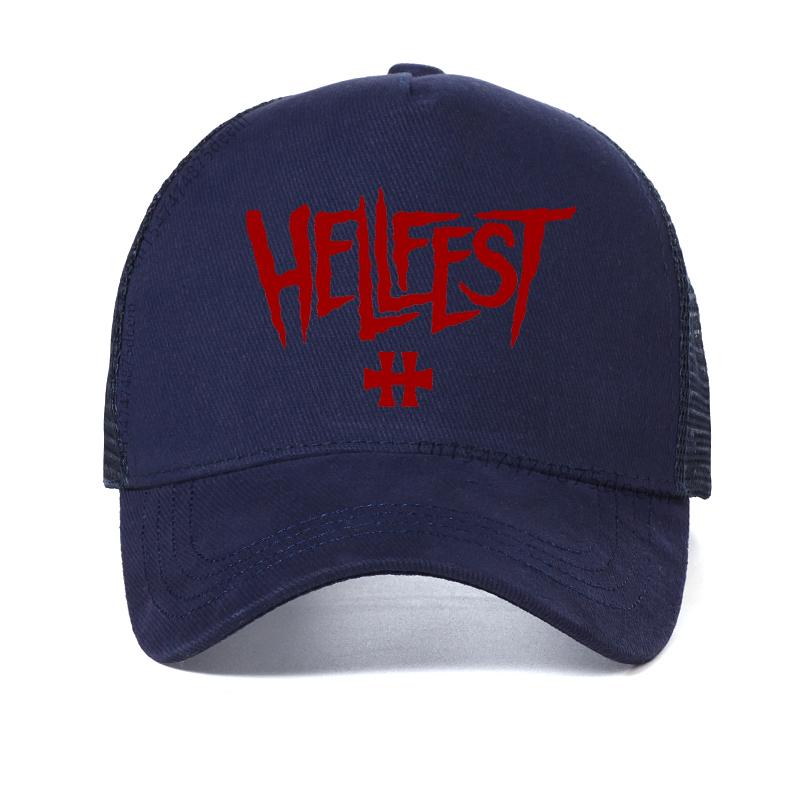 

Hellfest Heavy Metal Music Festival Logo Baseball Caps Men cool summer Mesh Breathable Trucker hat unisex Adjustable brand hats Adjustable темно-синього кольору