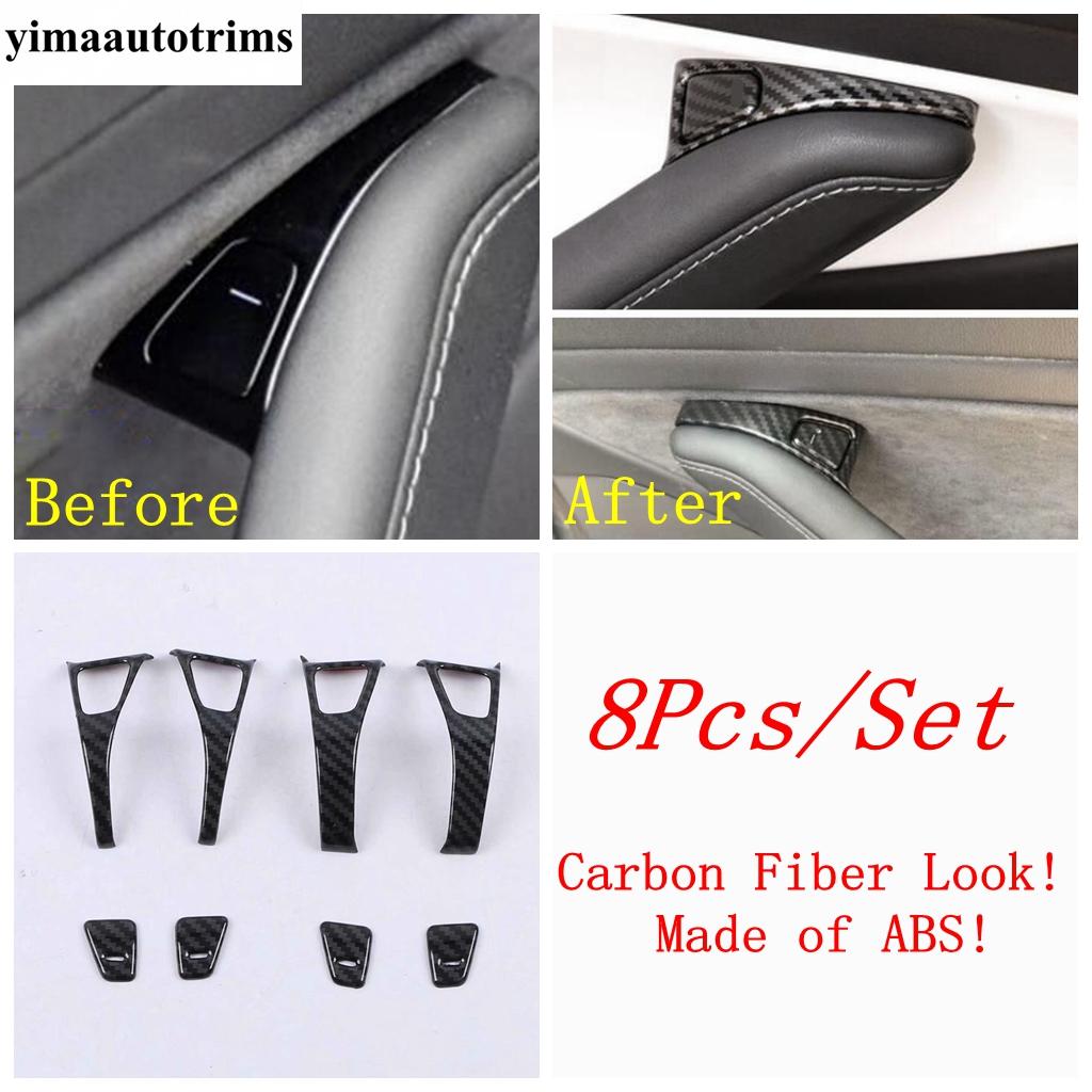 For Tesla Model 3 Y 2018 - Car Armrest Window Lift Control Button Panel Cover Trim ABS Carbon Fiber Accessories Interior