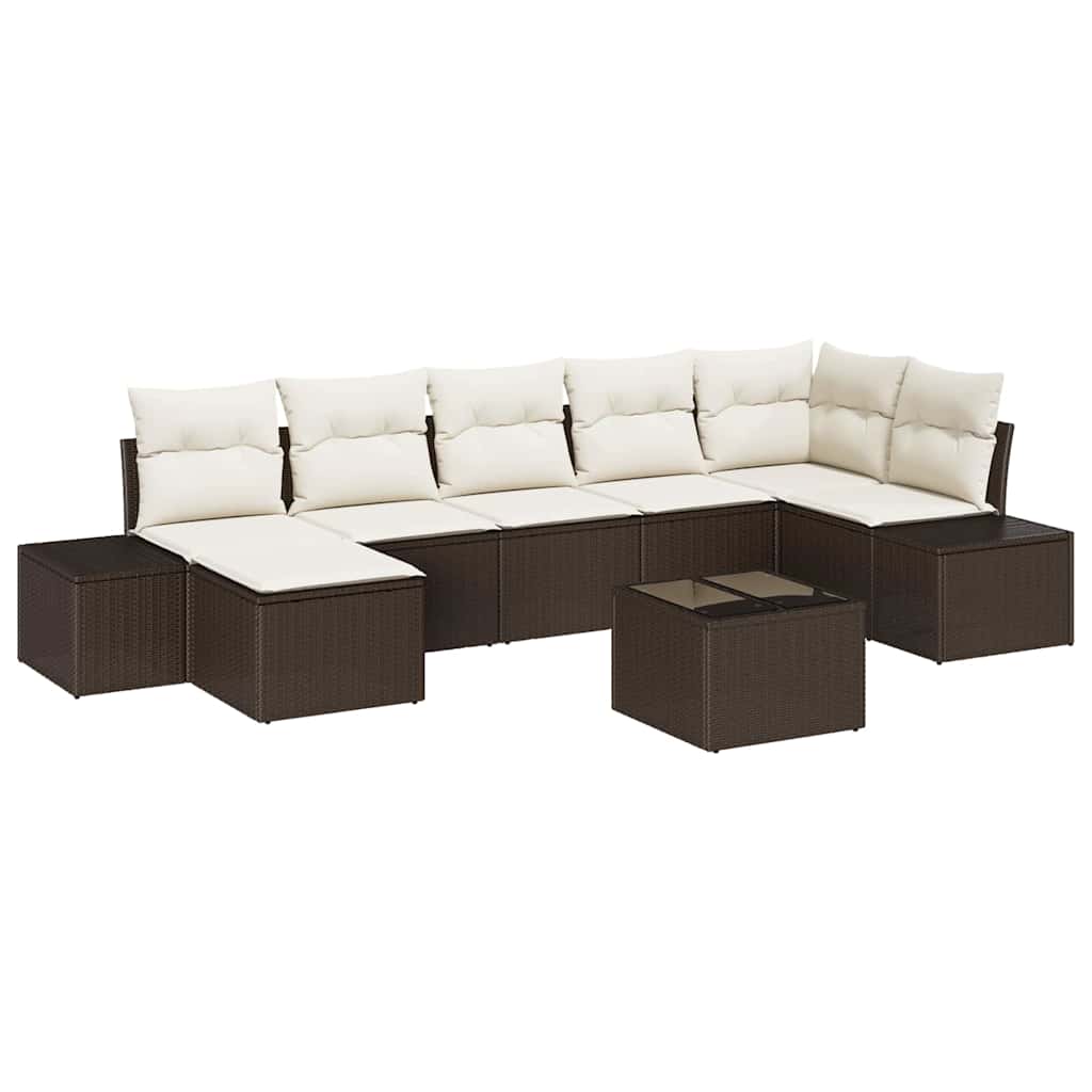 Garden Sofa Set with Cushions 8 Pcs Brown Poly Rattan