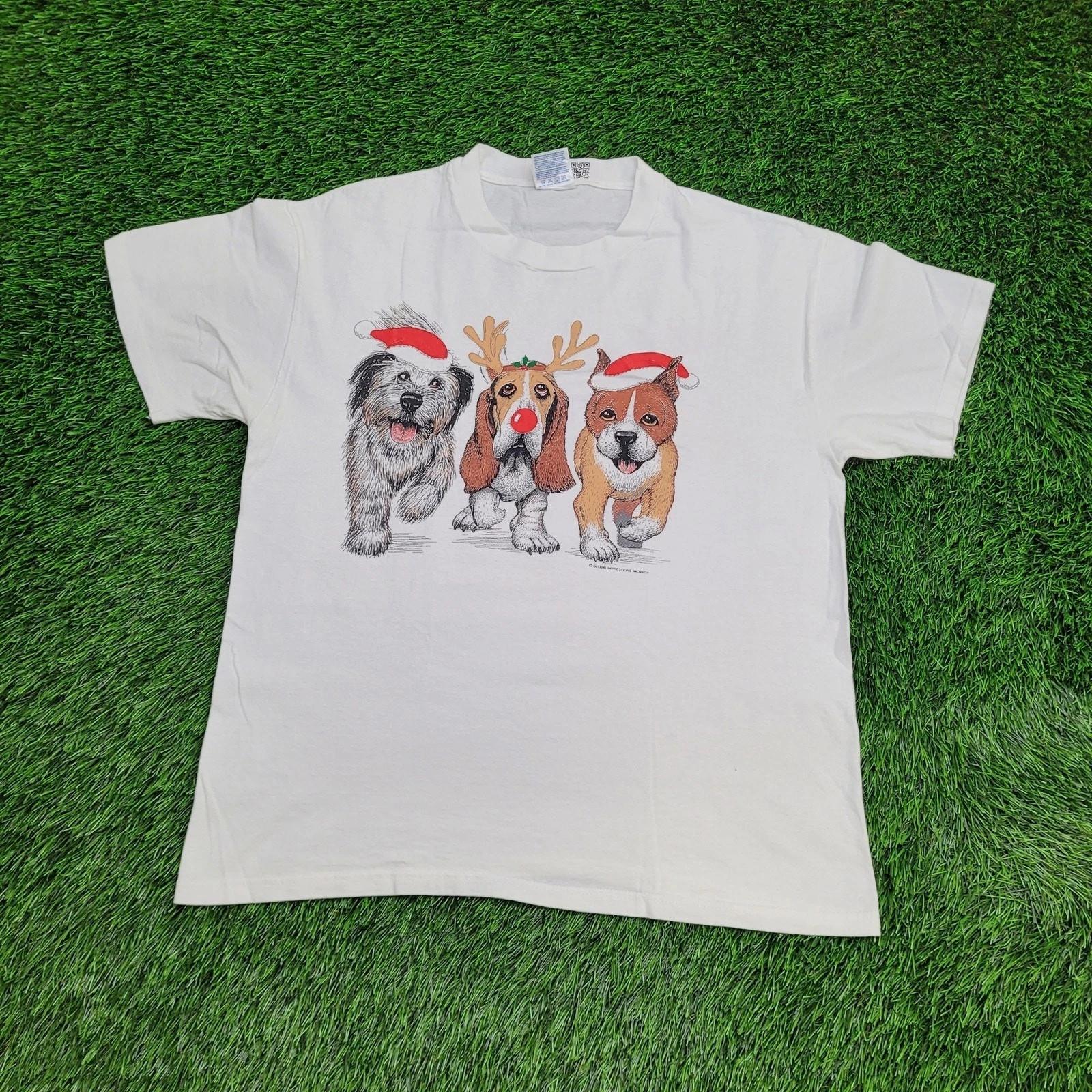 

Vintage 1995 Christmas Santa Dog Shirt Large 22x27 White M