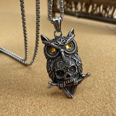 Yeni Vintage Punk Tarz Baykuş Kurukafa Erkek Kolye, Doğum Günü Hediyeleri için En İyi Seçimdir