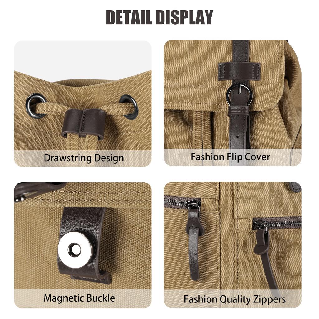 Large Vintage Canvas Backpack,14 Inch Work Laptop Bags College Shoulder Bag, Hiking Travel Backpack for Men Schoolbag Bags