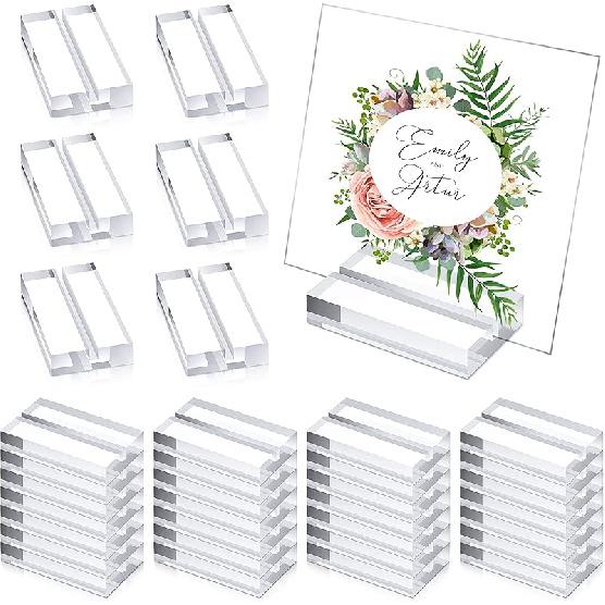 Blulu 20 Pieces Acrylic Place Card Holders 2 Inch Clear Stands Base with 3 Mm Card Slot Numbers Display Table Sign for Wedding Exhibition Office Cafe