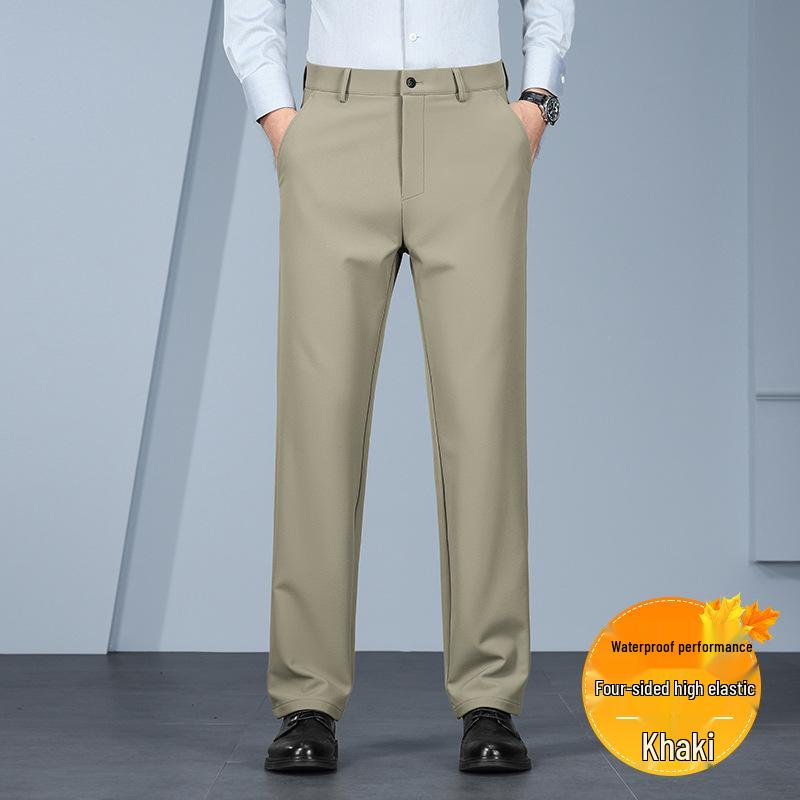 Hengyuanxiang Men's No-Iron Stretch Slim Fit Business Pants - Solid Color, Straight Leg, Autumn/Winter Casual and Formal Wear