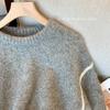 Design gray crew neck sweater women's soft waxy autumn new niche retro casual loose temperament top