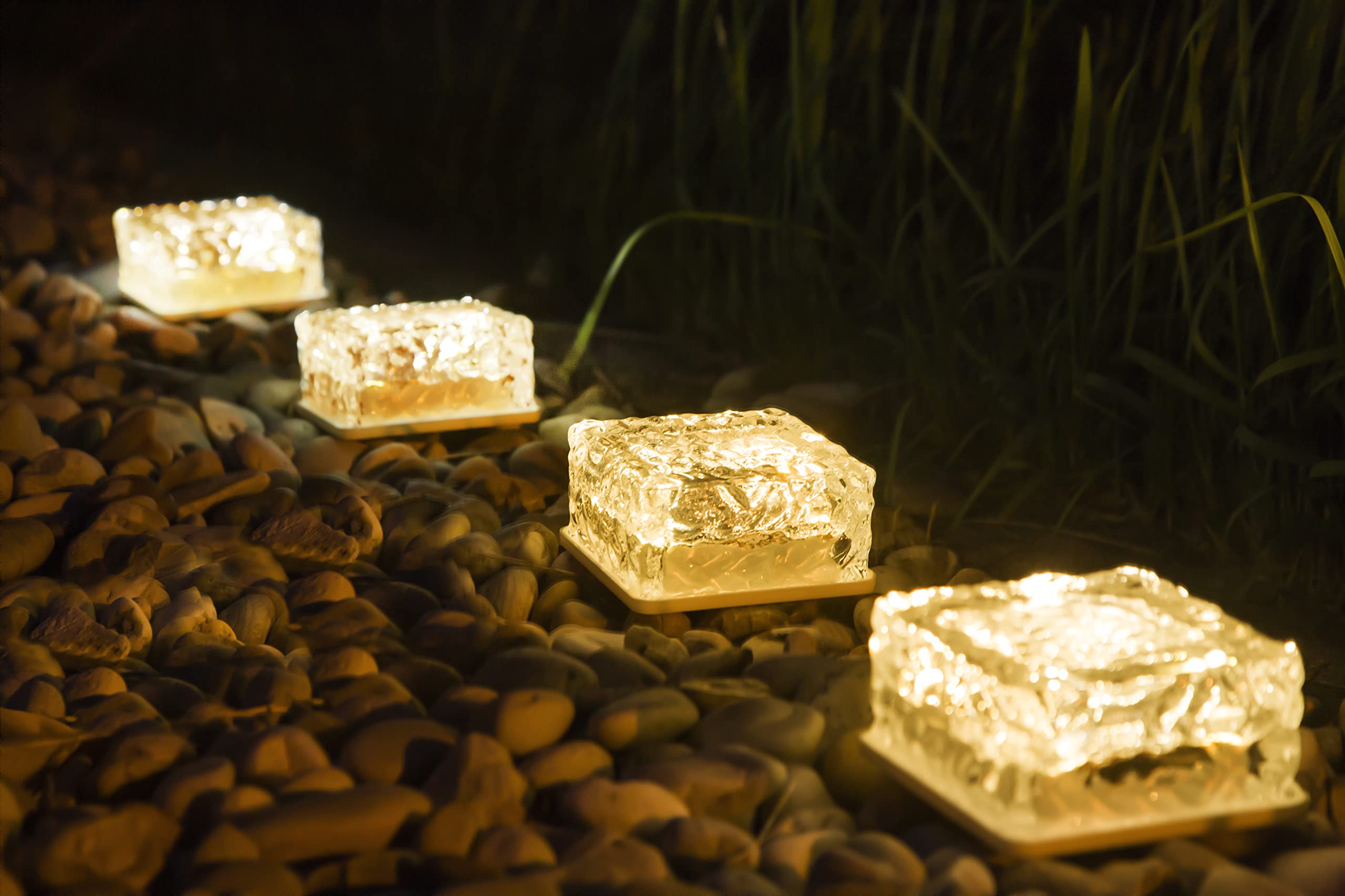 

Lights up until the next Set of 4 10cm square glass GWSOLAR Garden Brick Light Smart Lighting Outdoor Waterproof Bulb color Brightness 20 lumens IP66