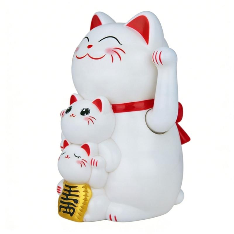 Lucky Cats Waving Arm Set Lovely Chinese Cats Solars Fortune Cats Statue Decorations for Front Desks,Business Openings