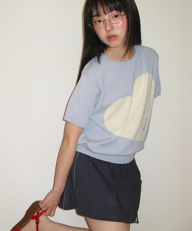RONRON Big Heart Short Sleeve Knit Soft Blue