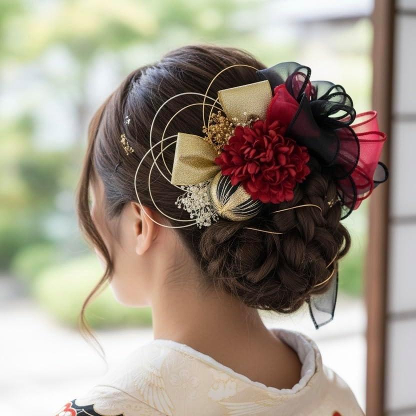 Lomeri Hair Accessory, Artificial Flowers for Coming-of-Age Ceremony, Graduation, Furisode Kimono, Wedding, Japanese Attire, A171, Organza Ribbon,