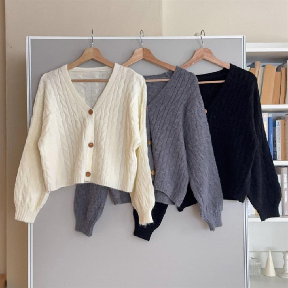 New ArriVals Open Run Women Thick Knit V Neck Cable Button Cardigan