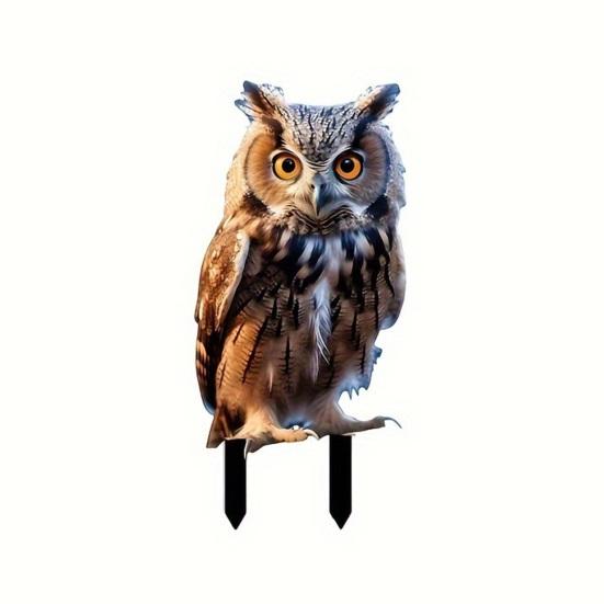 Owl Garden Stake, 2D Acrylic Owl Decoration, Outdoor Realistic Owl Yard Art Stake for Lawn Flower Bed Planter Decor