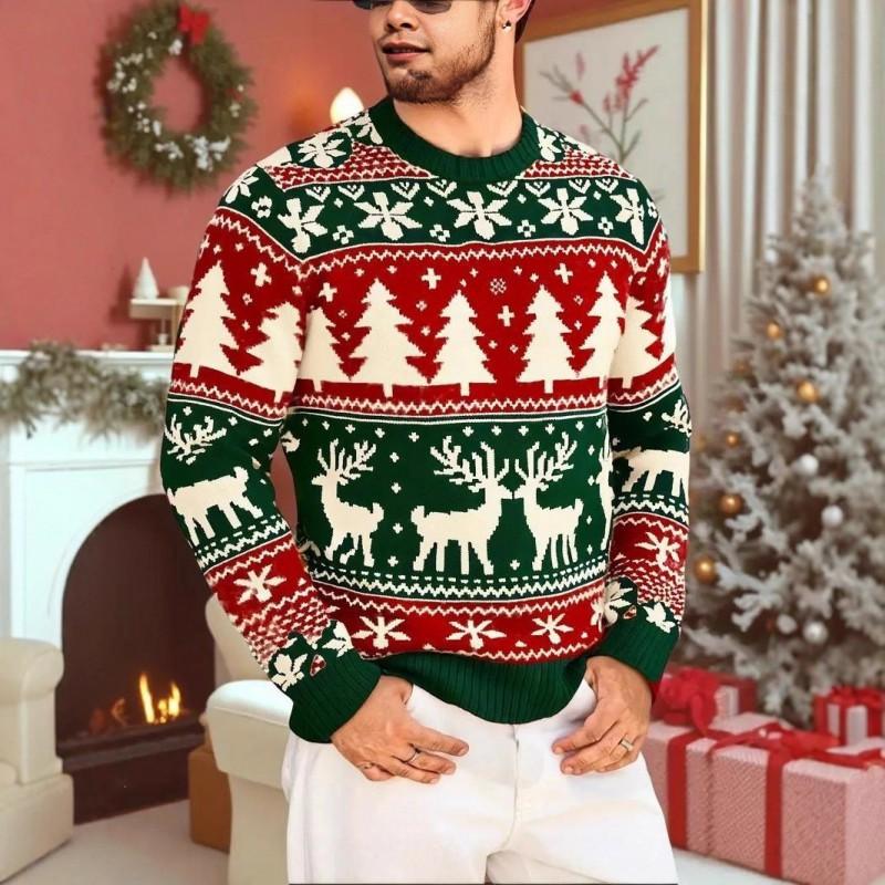 Christmas Theme 3D Print Hoodie Mens Casual Loose Fit Round Neck Sweatshirt