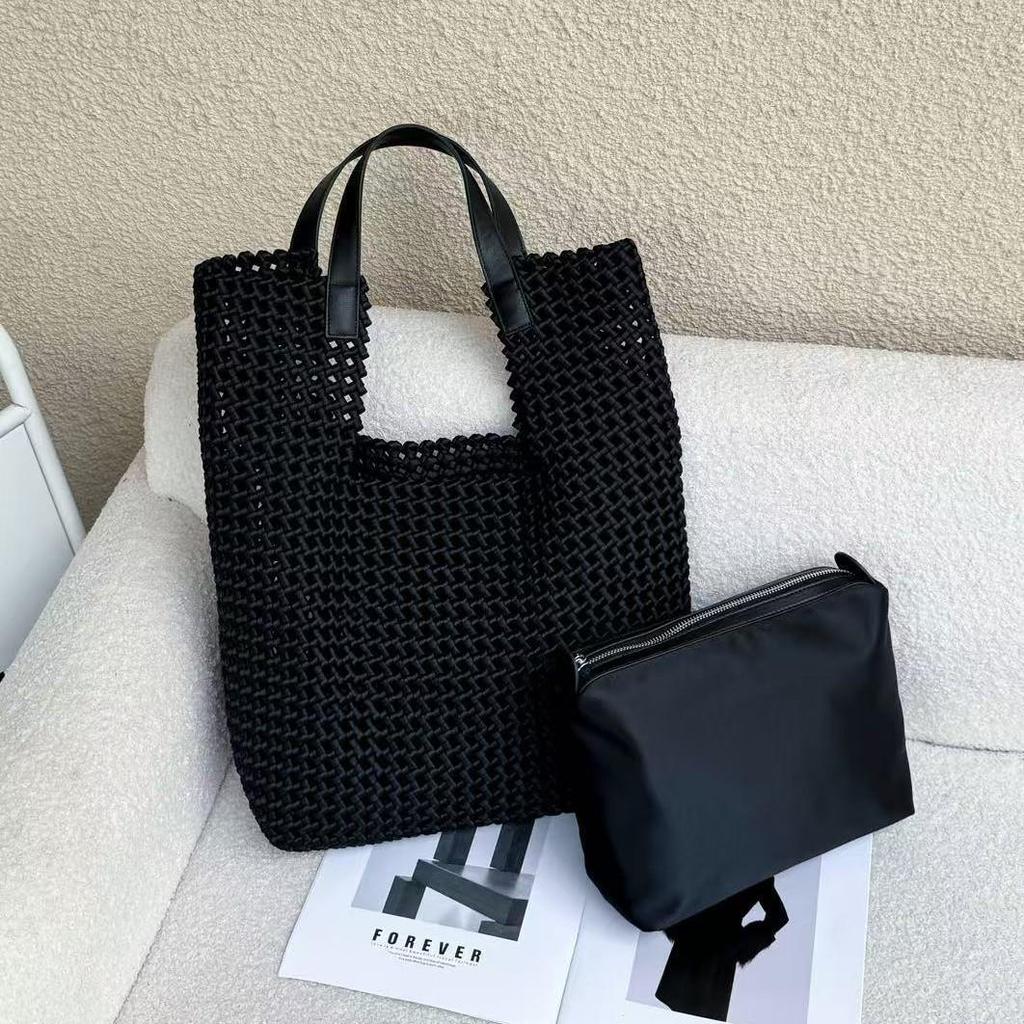 Luxury Silk Satin Tote with Windmill Knot Design - Handwoven, Hollow Niche, Large Capacity, Mother-Child Bag Available