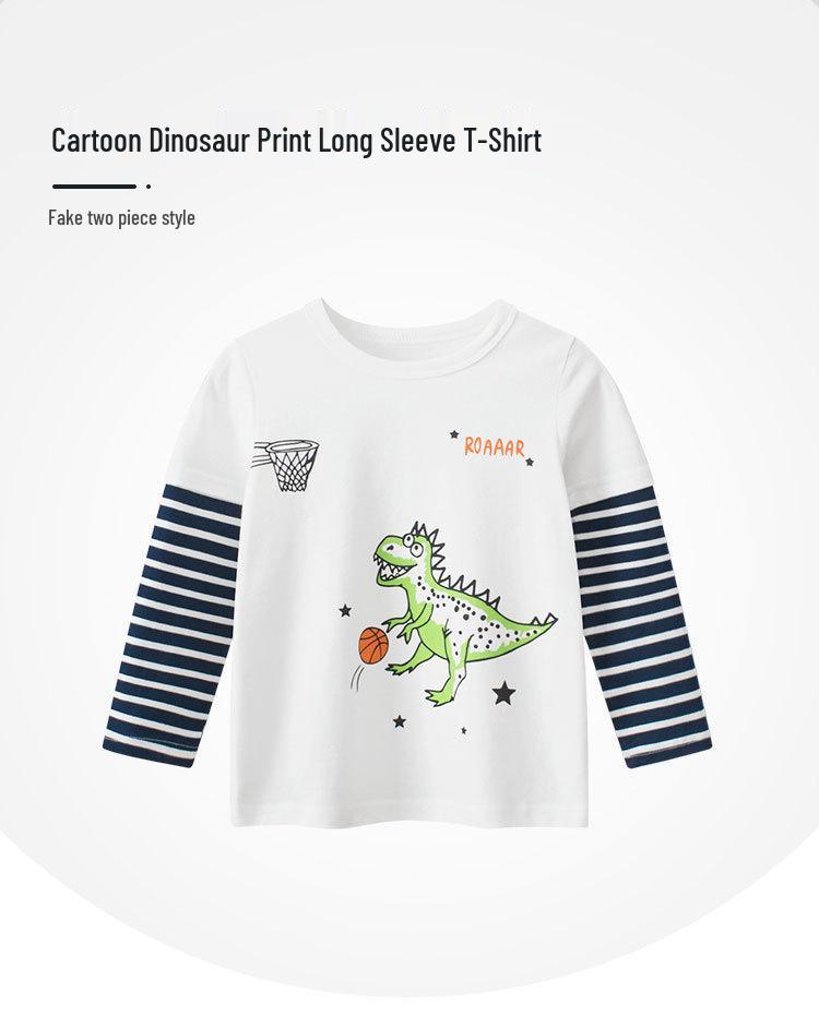 27kids Autumn 2025 Boys' Dinosaur Long-Sleeve Layered T-Shirt