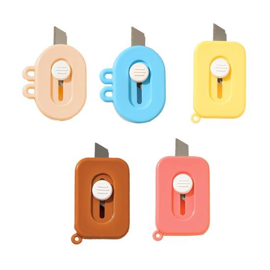 Automatic Retractable Box Cutter with Keychain Mini Safety Knife for Opening Packages Cartoon Portable Box Opener Tool for Home Office Travel