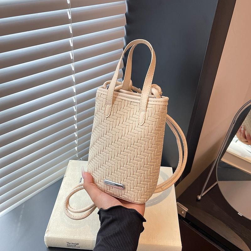 

Niche design woven pattern mobile phone bag femininity simple portable shoulder bag fashion messenger small square bag