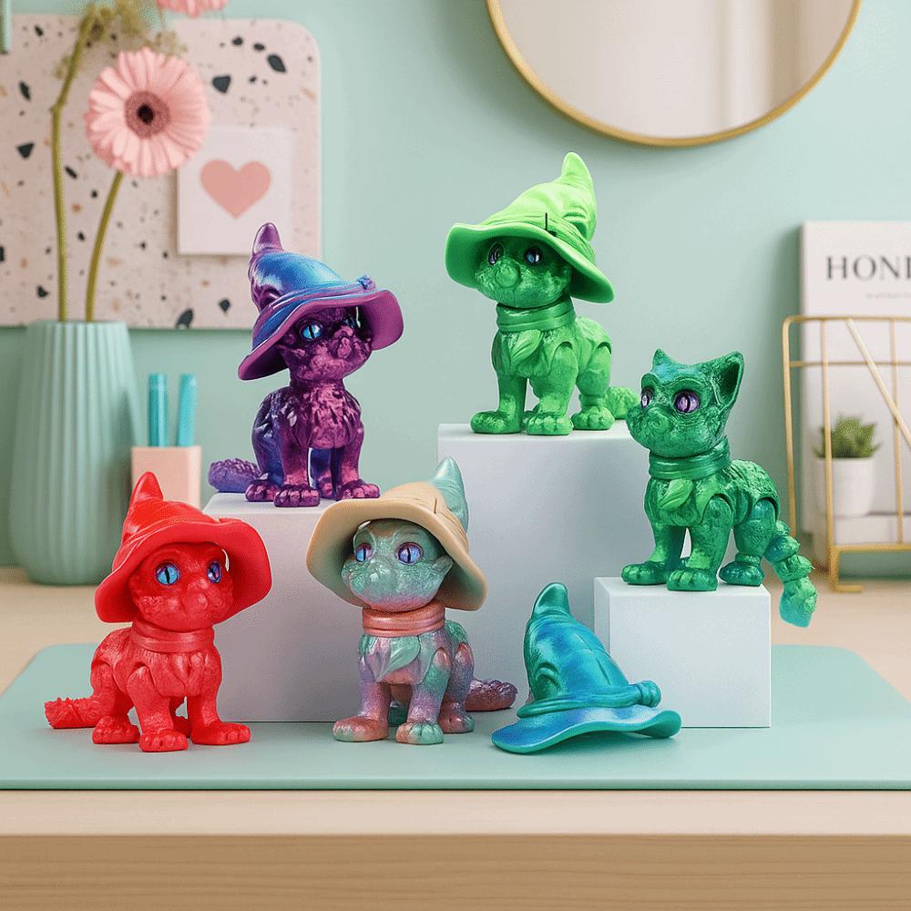 Plastic Material 3D Printed Cat Model Big Eyes Cute Cat Figure Articulated Cats Doll  Living Room