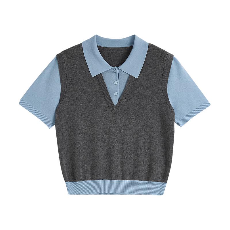 Chuyu Women's Lyocell Color-Block Faux Two-Piece Knit Top