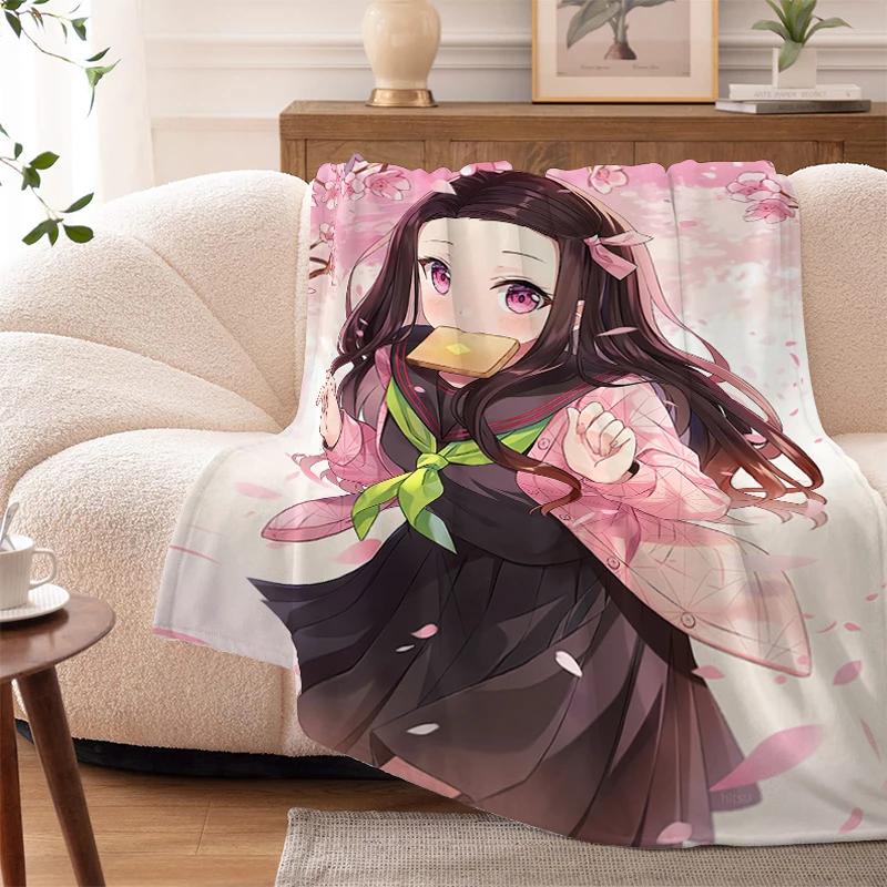 Sofa Blankets for Winter Anime D-Demons Slayer Warm Knee Bed Fleece Camping Fluffy Soft Blankets Microfiber Bedding King Size